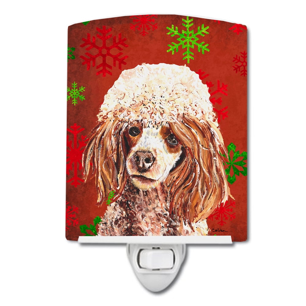 Red Miniature Poodle Red Snowflakes Holiday Ceramic Night Light
