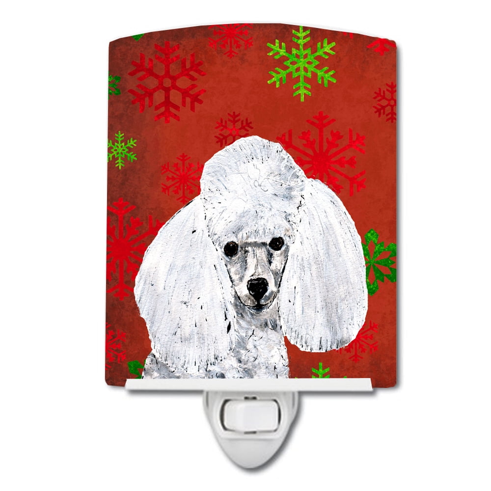 White Toy Poodle Red Snowflakes Holiday Ceramic Night Light