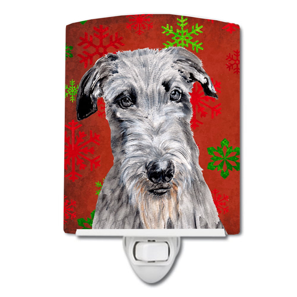 Scottish Deerhound Red Snowflakes Holiday Ceramic Night Light