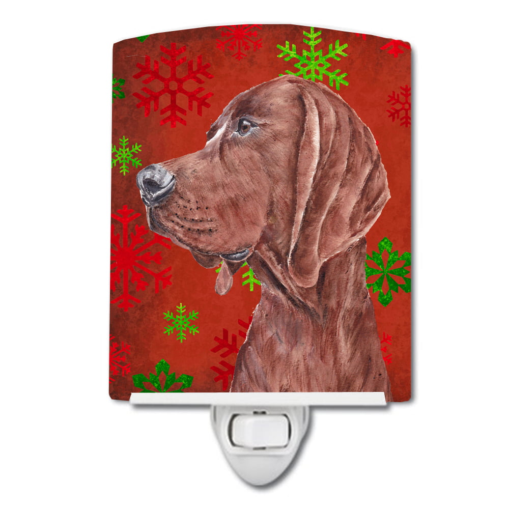 Redbone Coonhound Red Snowflakes Holiday Ceramic Night Light