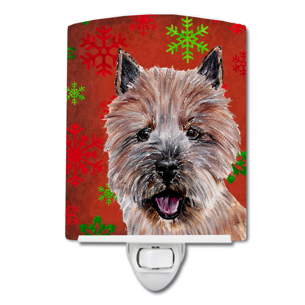 Norwich Terrier Red Snowflakes Holiday Ceramic Night Light