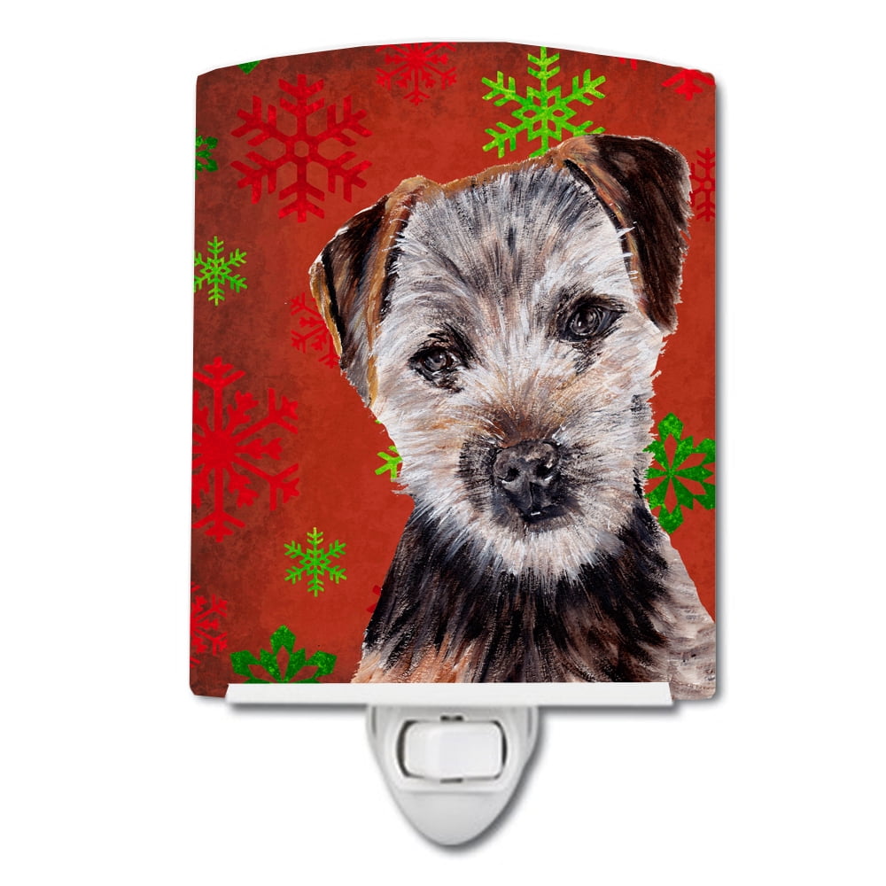 Norfolk Terrier Puppy Red Snowflakes Holiday Ceramic Night Light