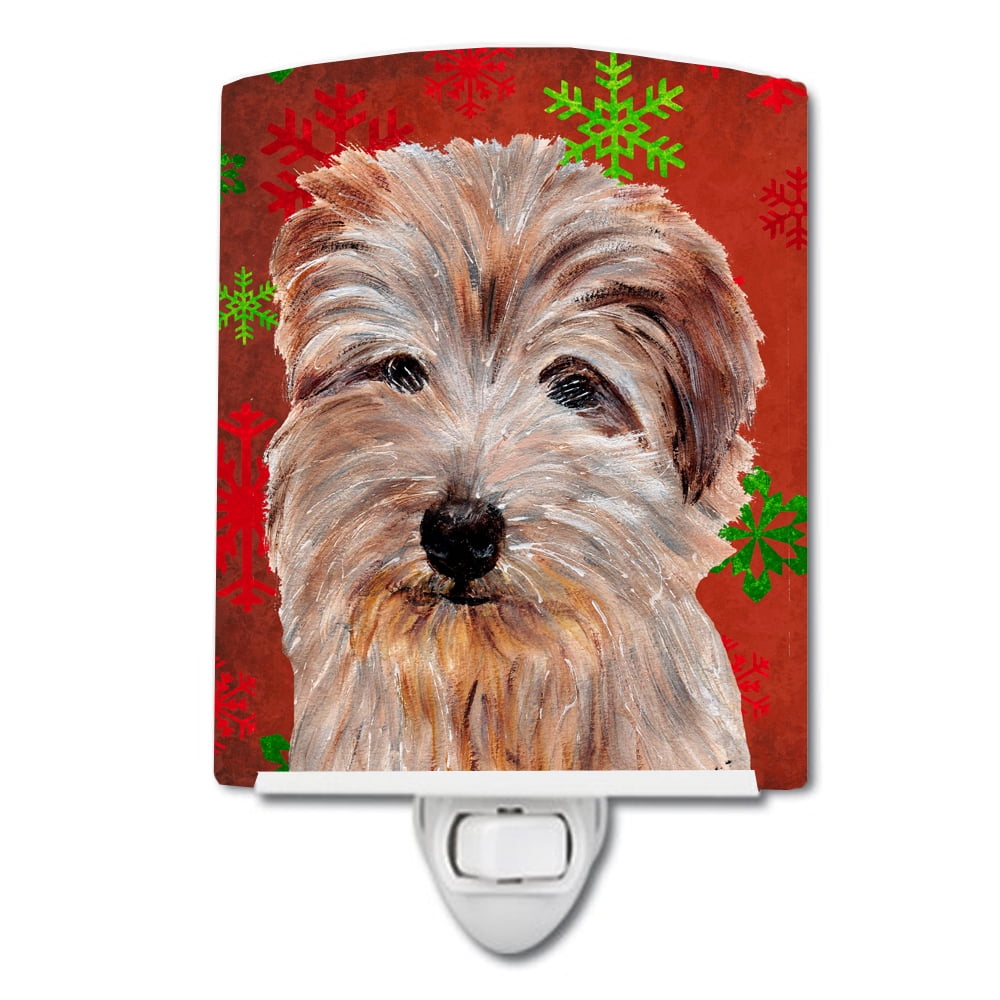 Norfolk Terrier Red Snowflakes Holiday Ceramic Night Light