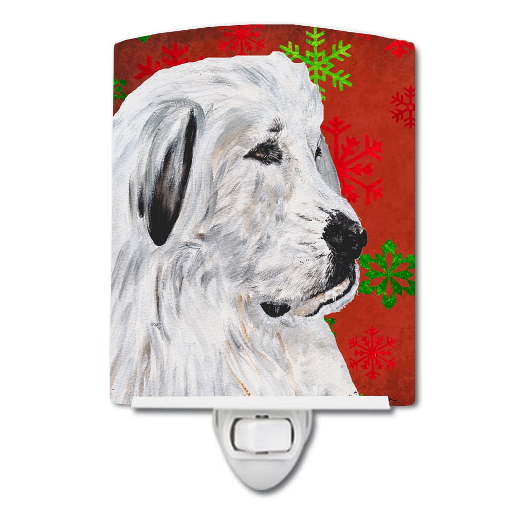 Great Pyrenees Red Snowflakes Holiday Ceramic Night Light