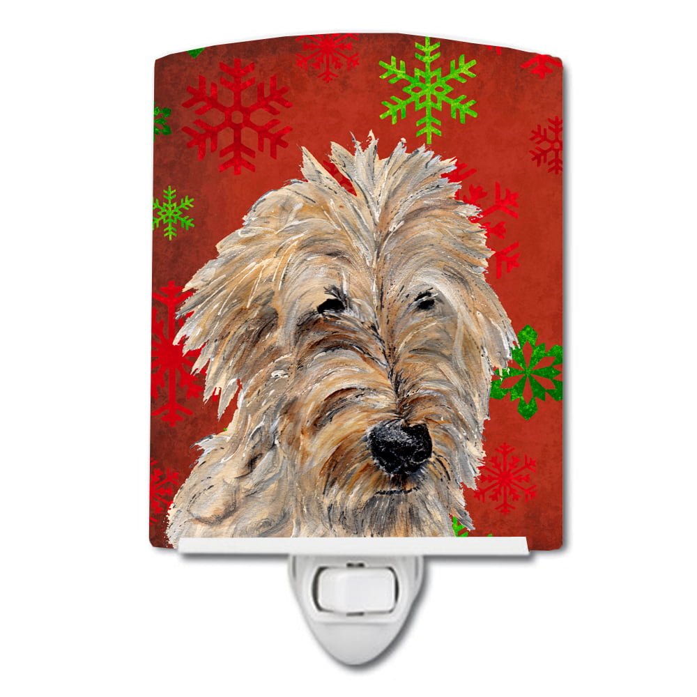 Golden Doodle 2 Red Snowflakes Holiday Ceramic Night Light