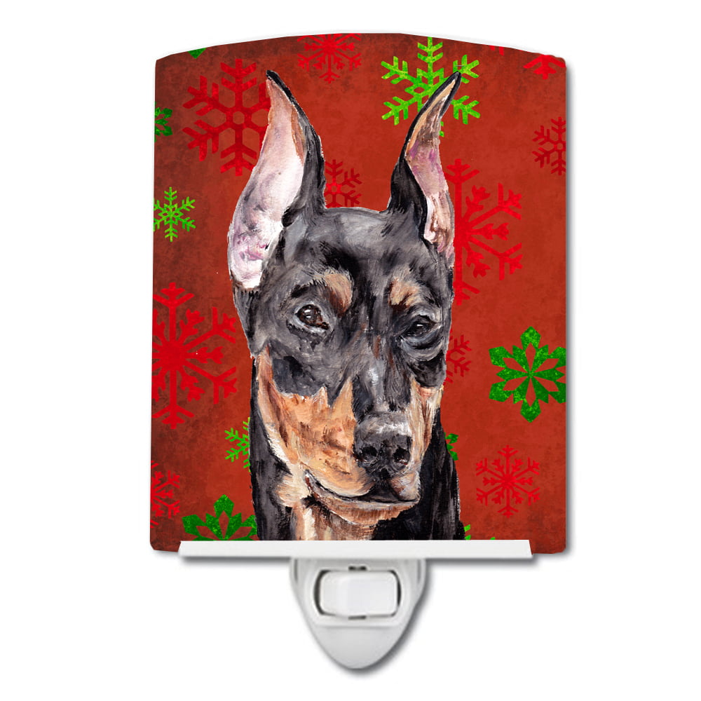 German Pinscher Red Snowflakes Holiday Ceramic Night Light