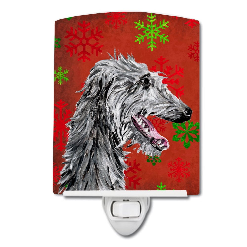 Scottish Deerhound Red Snowflakes Holiday Ceramic Night Light
