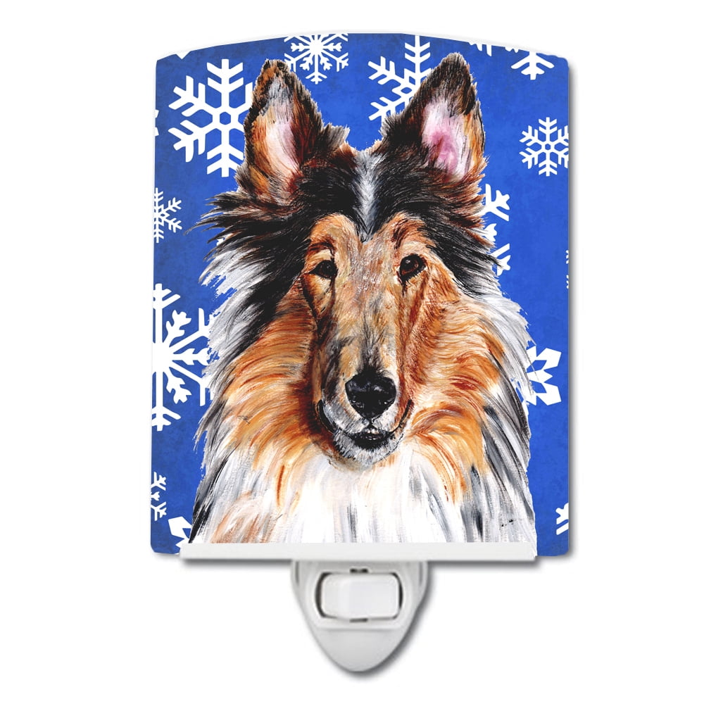 Collie Winter Snowflakes Ceramic Night Light