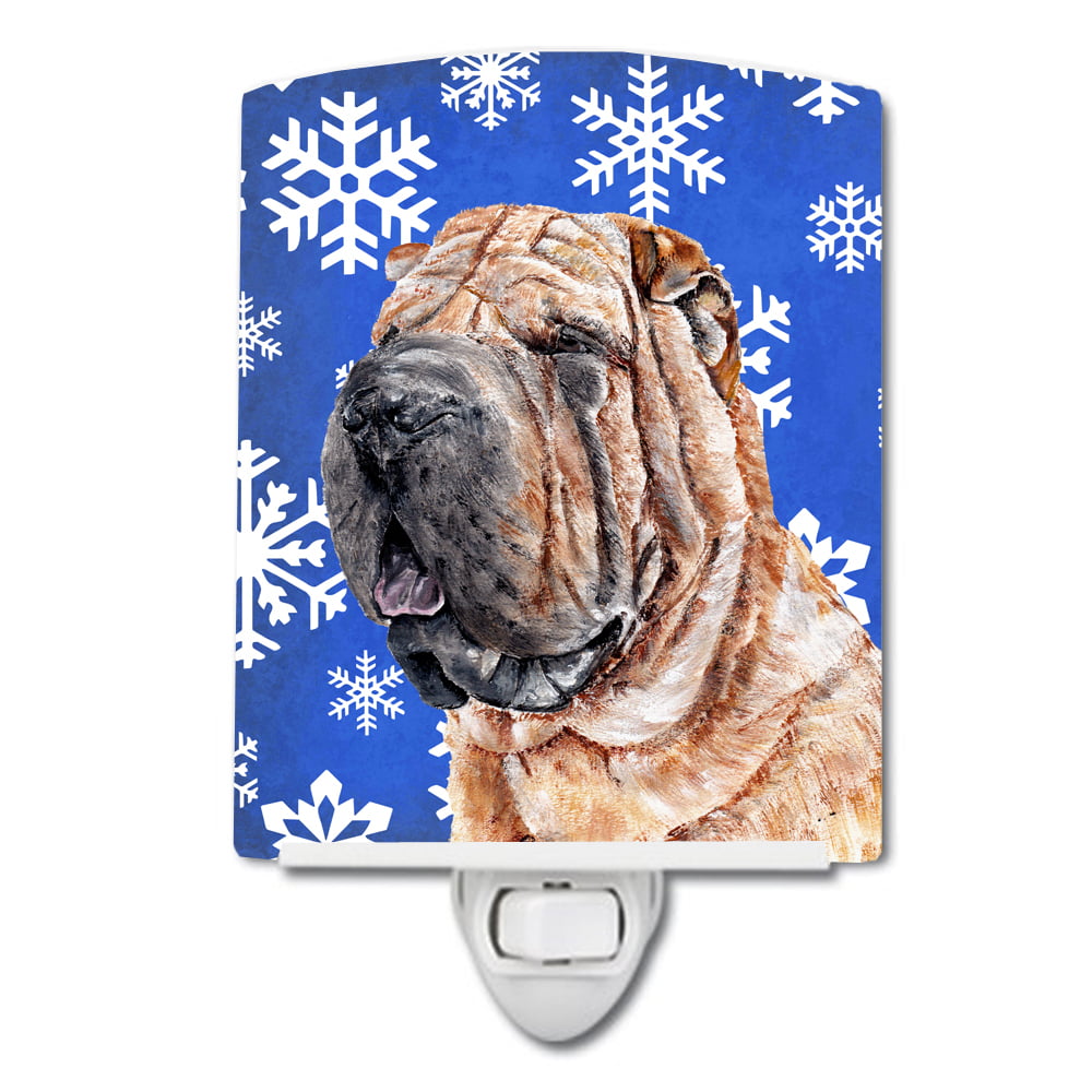Shar Pei Winter Snowflakes Ceramic Night Light