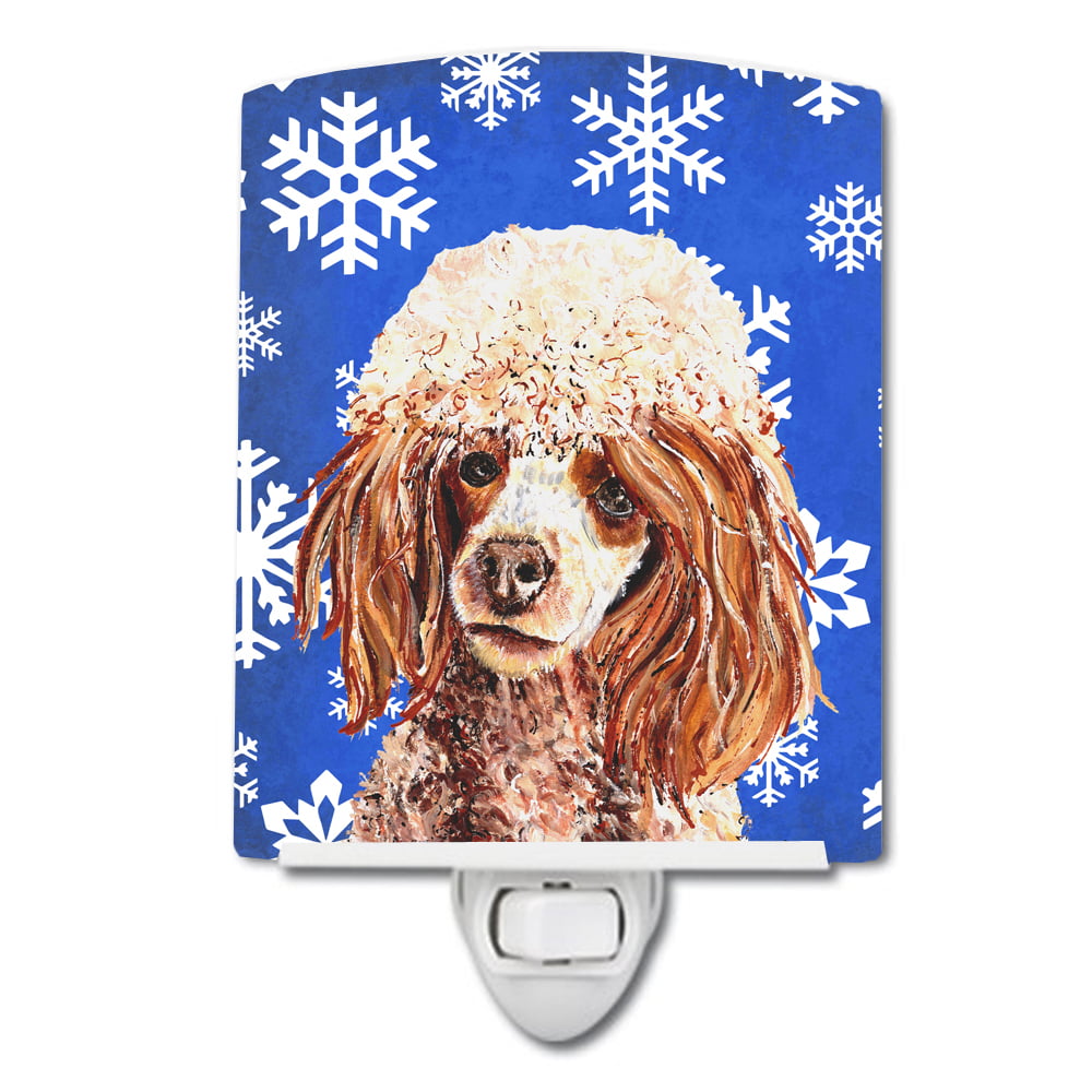 Red Miniature Poodle Winter Snowflakes Ceramic Night Light