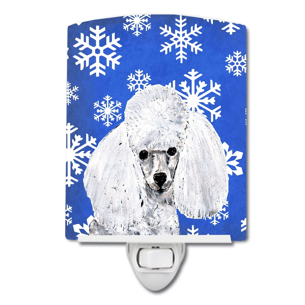 White Toy Poodle Winter Snowflakes Ceramic Night Light