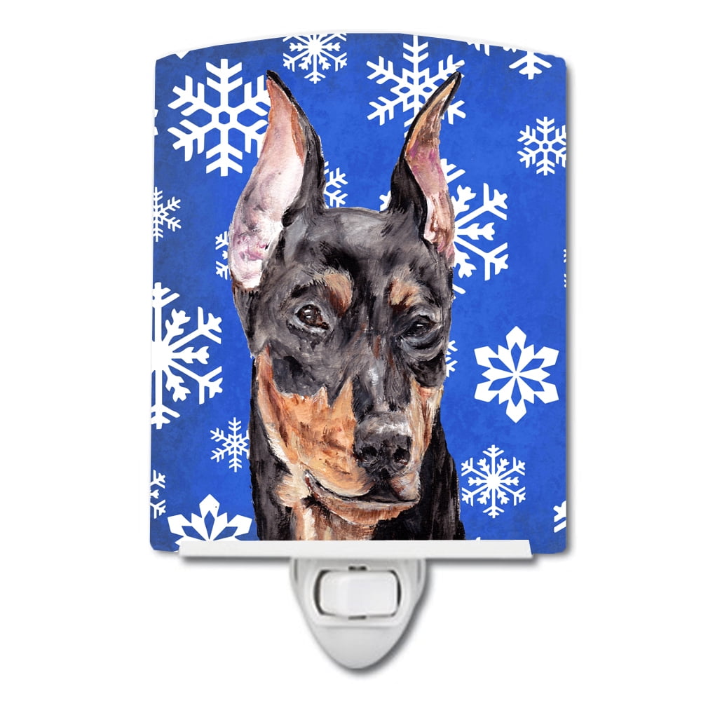 German Pinscher Winter Snowflakes Ceramic Night Light