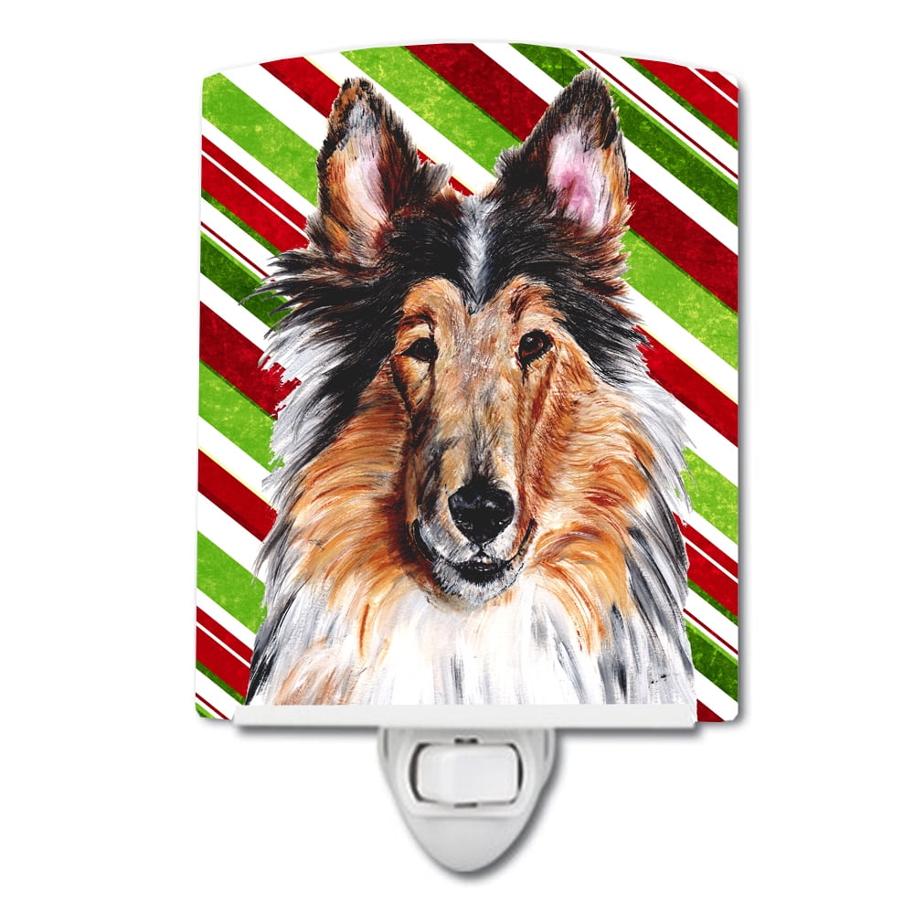 Collie Candy Cane Christmas Ceramic Night Light