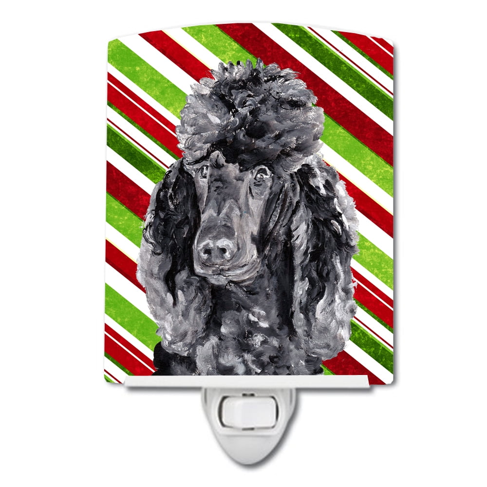 Black Standard Poodle Candy Cane Christmas Ceramic Night Light