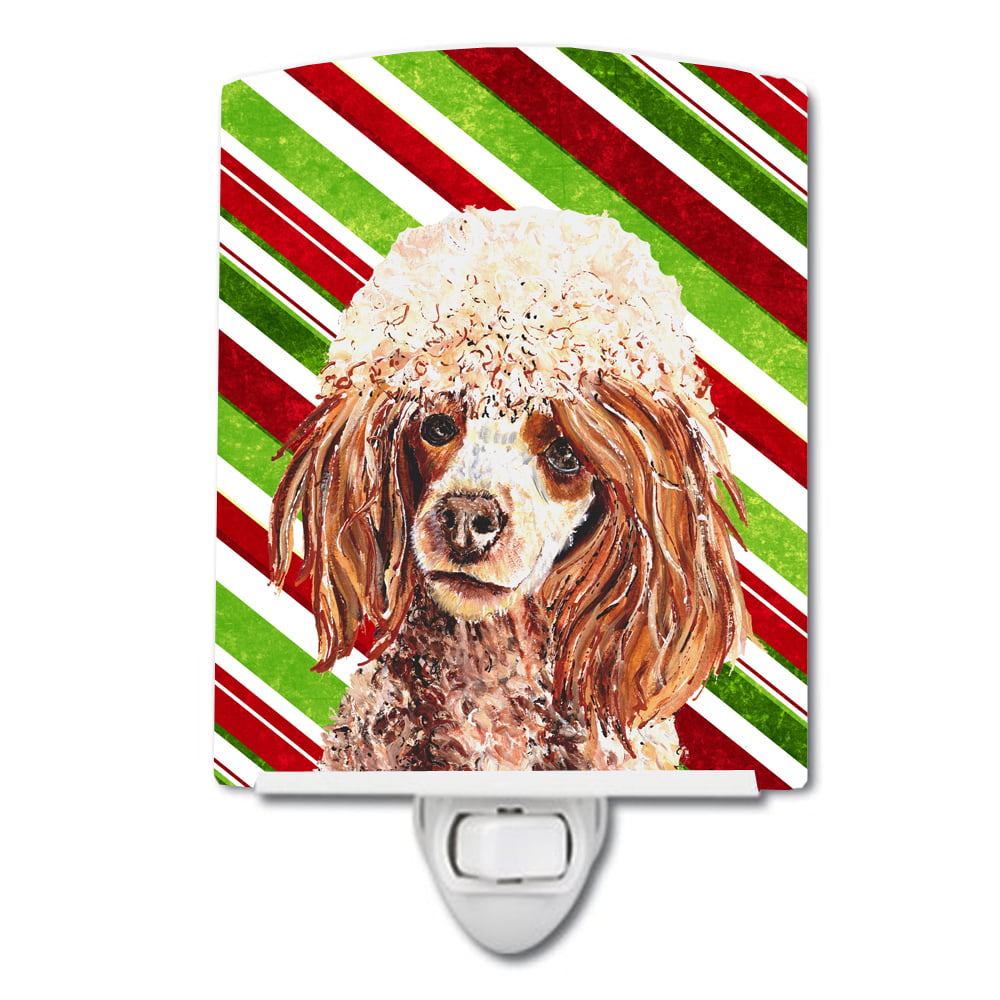 Red Miniature Poodle Candy Cane Christmas Ceramic Night Light