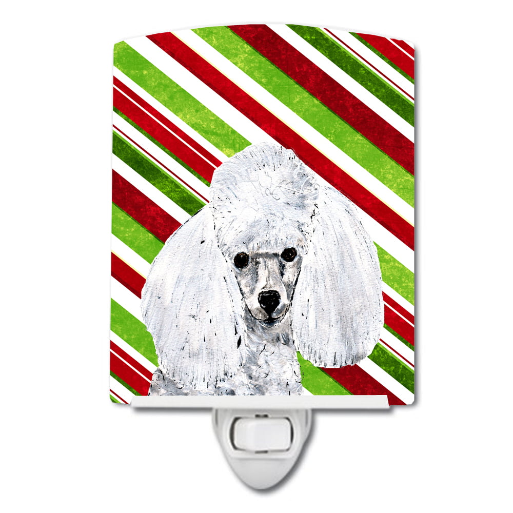 White Toy Poodle Candy Cane Christmas Ceramic Night Light