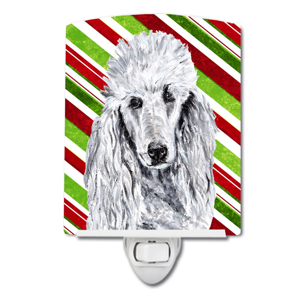 White Standard Poodle Candy Cane Christmas Ceramic Night Light