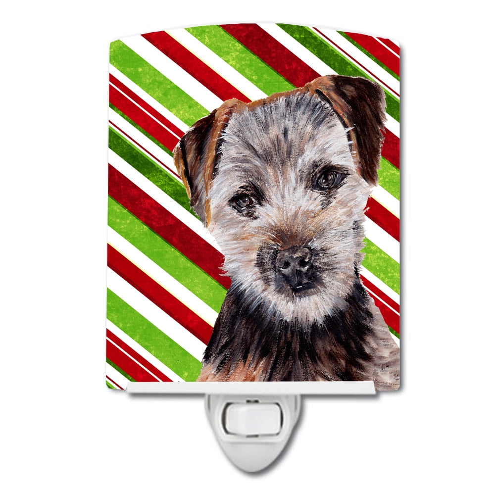 Norfolk Terrier Puppy Candy Cane Christmas Ceramic Night Light