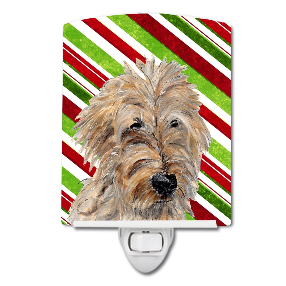 Golden Doodle 2 Candy Cane Christmas Ceramic Night Light