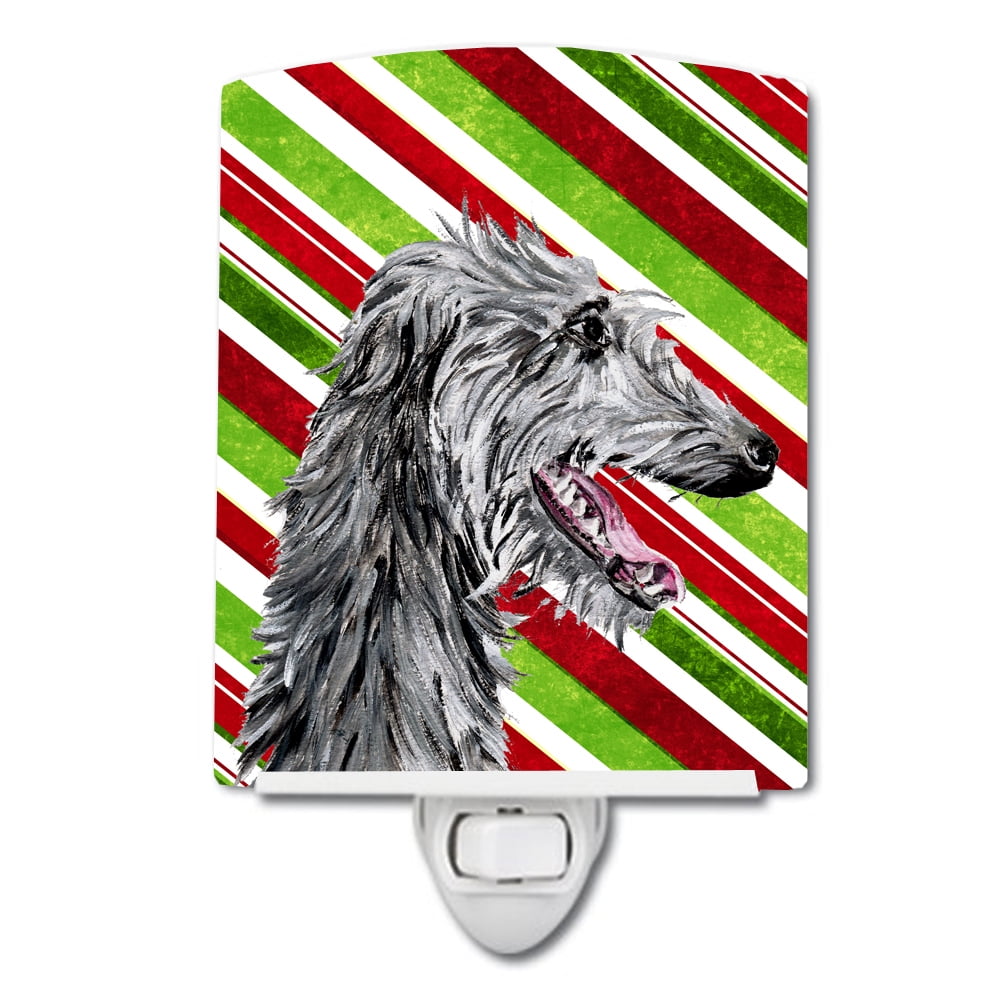 Scottish Deerhound Candy Cane Christmas Ceramic Night Light