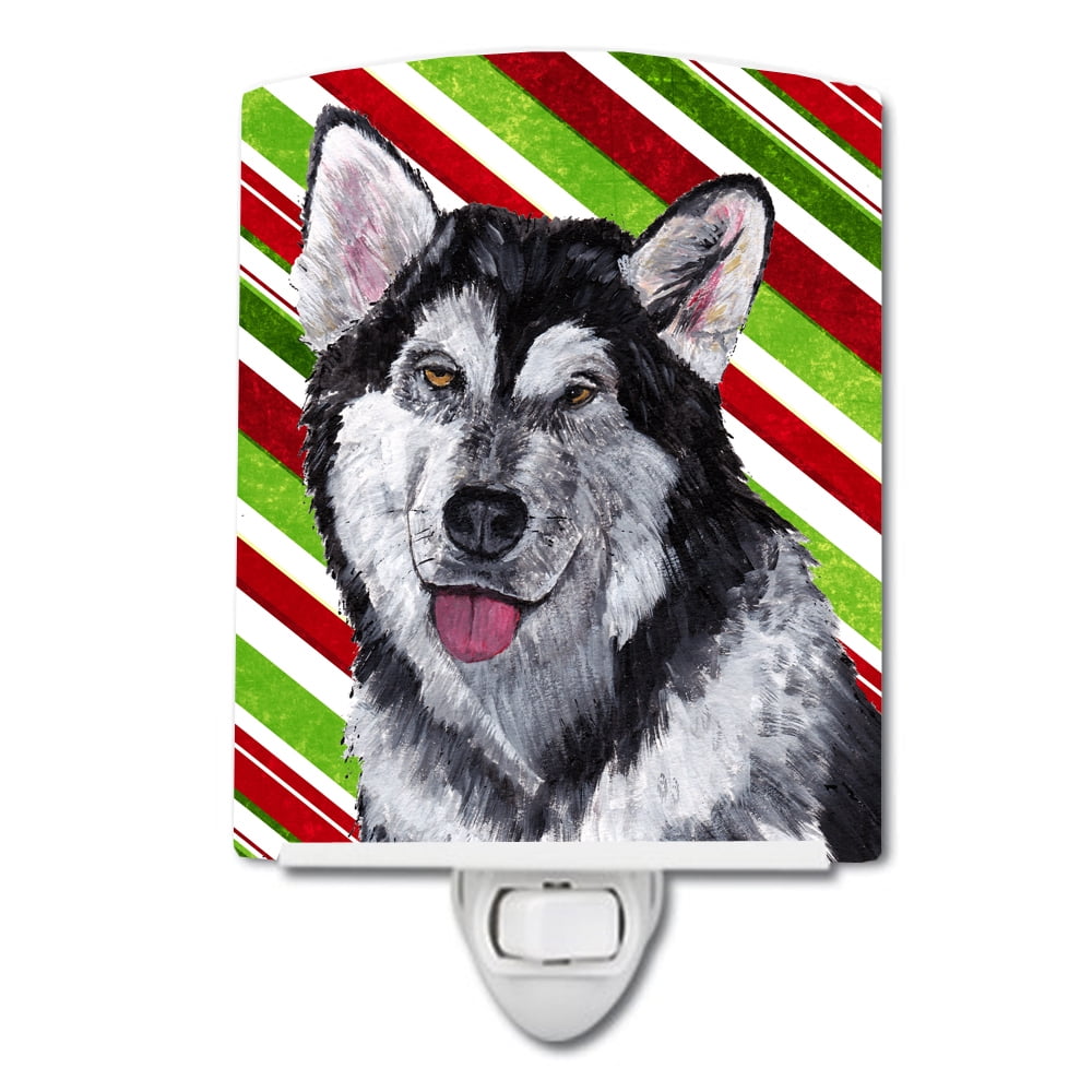 Alaskan Malamute Candy Cane Holiday Christmas Ceramic Night Light
