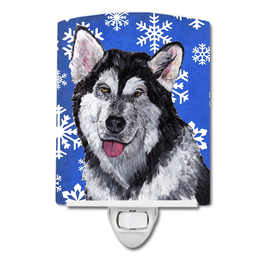 Alaskan Malamute Winter Snowflakes Holiday Ceramic Night Light