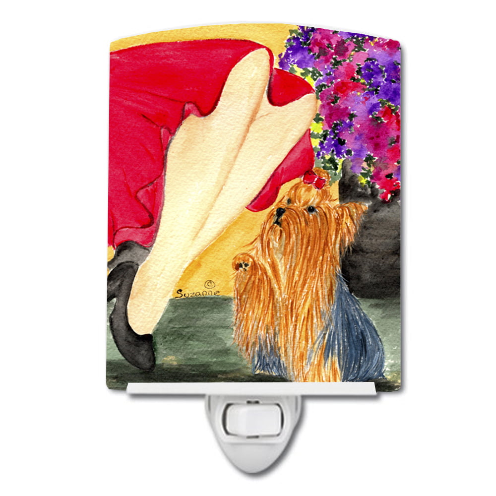 Lady with Her Yorkie Ceramic Night Light