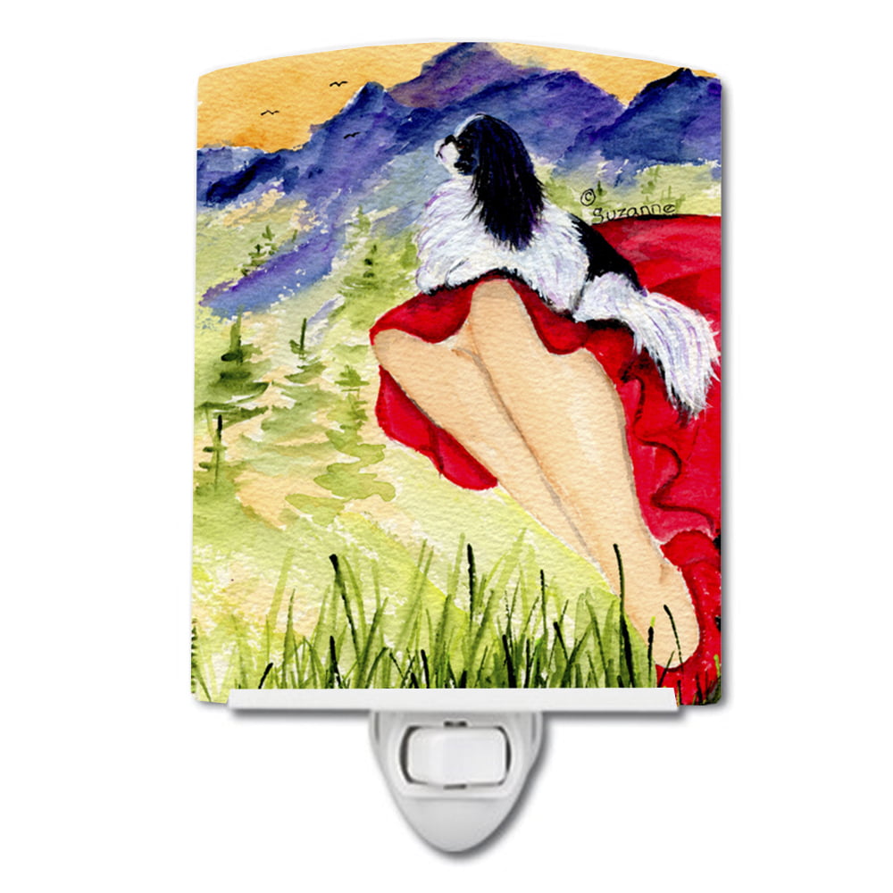 Lady with Her Japanese Chin Ceramic Night Light