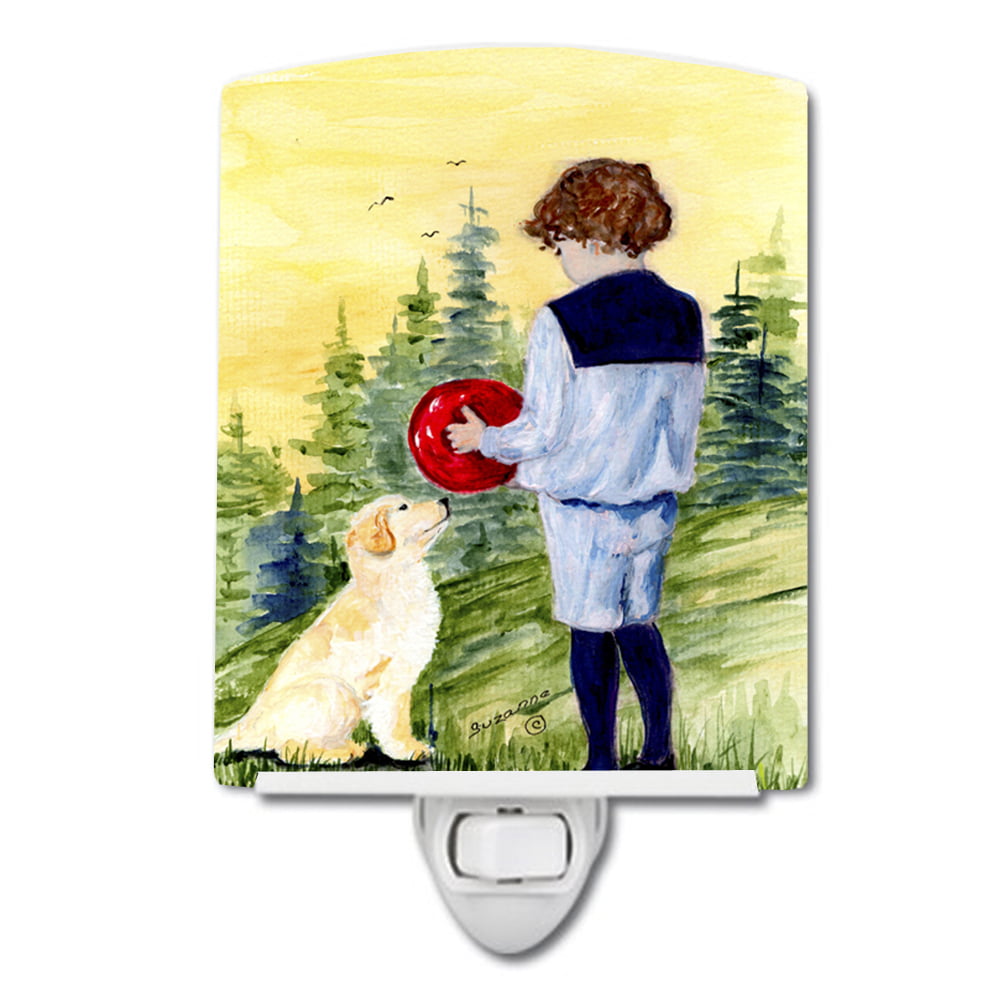Little Boy with His Golden Retriever Ceramic Night Light