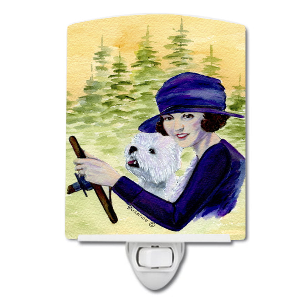 Woman Driving with Her Westie Ceramic Night Light