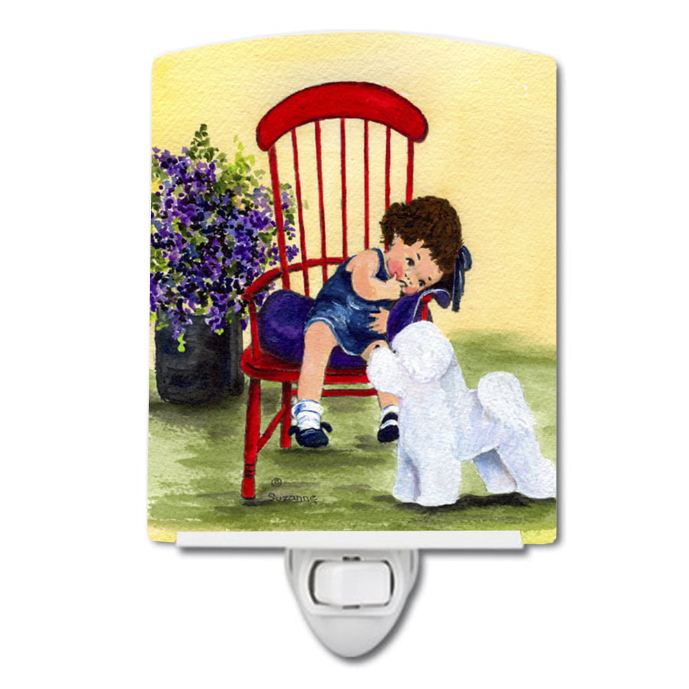 Little Girl with Her Bichon Frise Ceramic Night Light