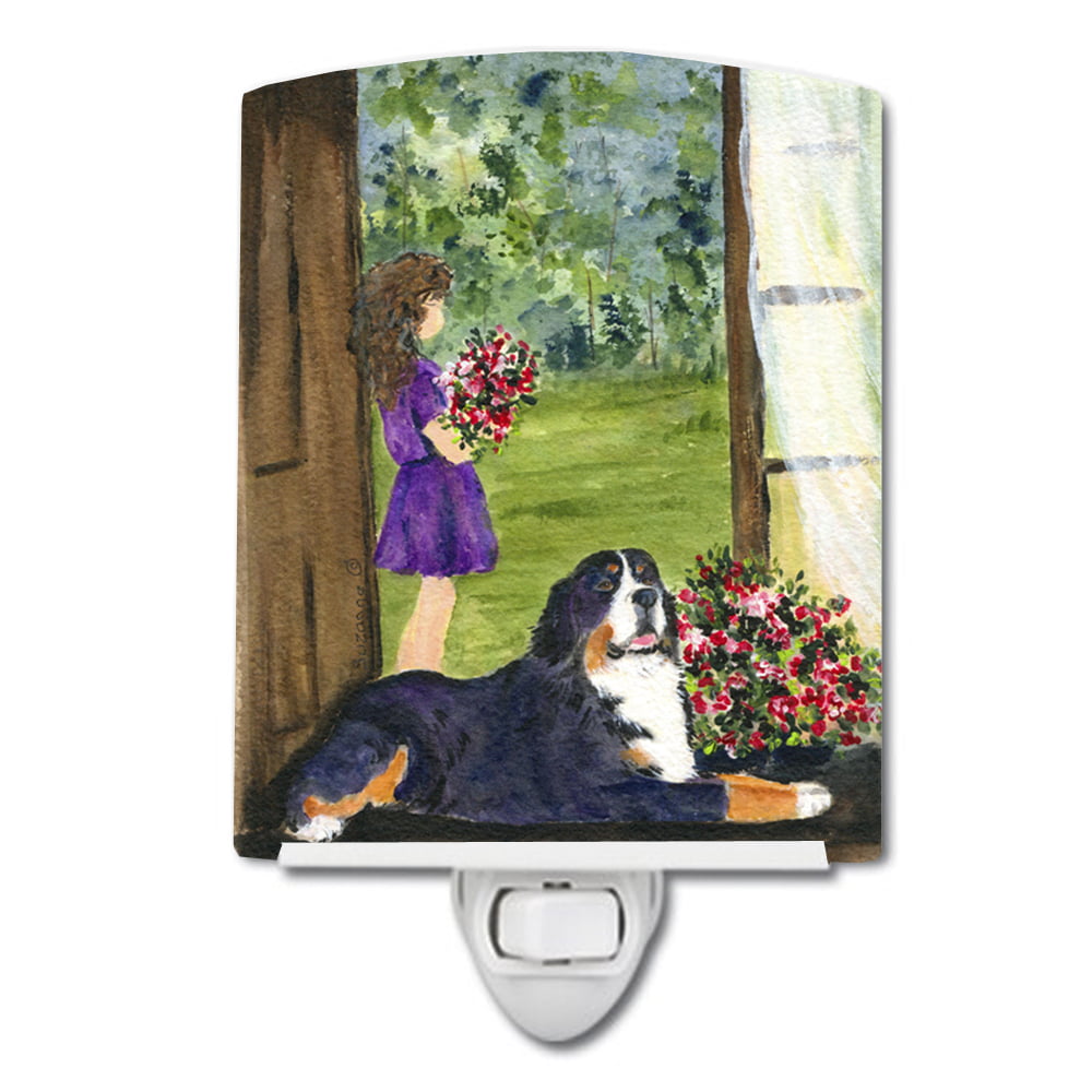 Little Girl with Her Bernese Mountain Dog Ceramic Night Light