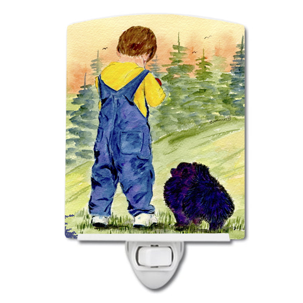 Little Boy with His Pomeranian Ceramic Night Light