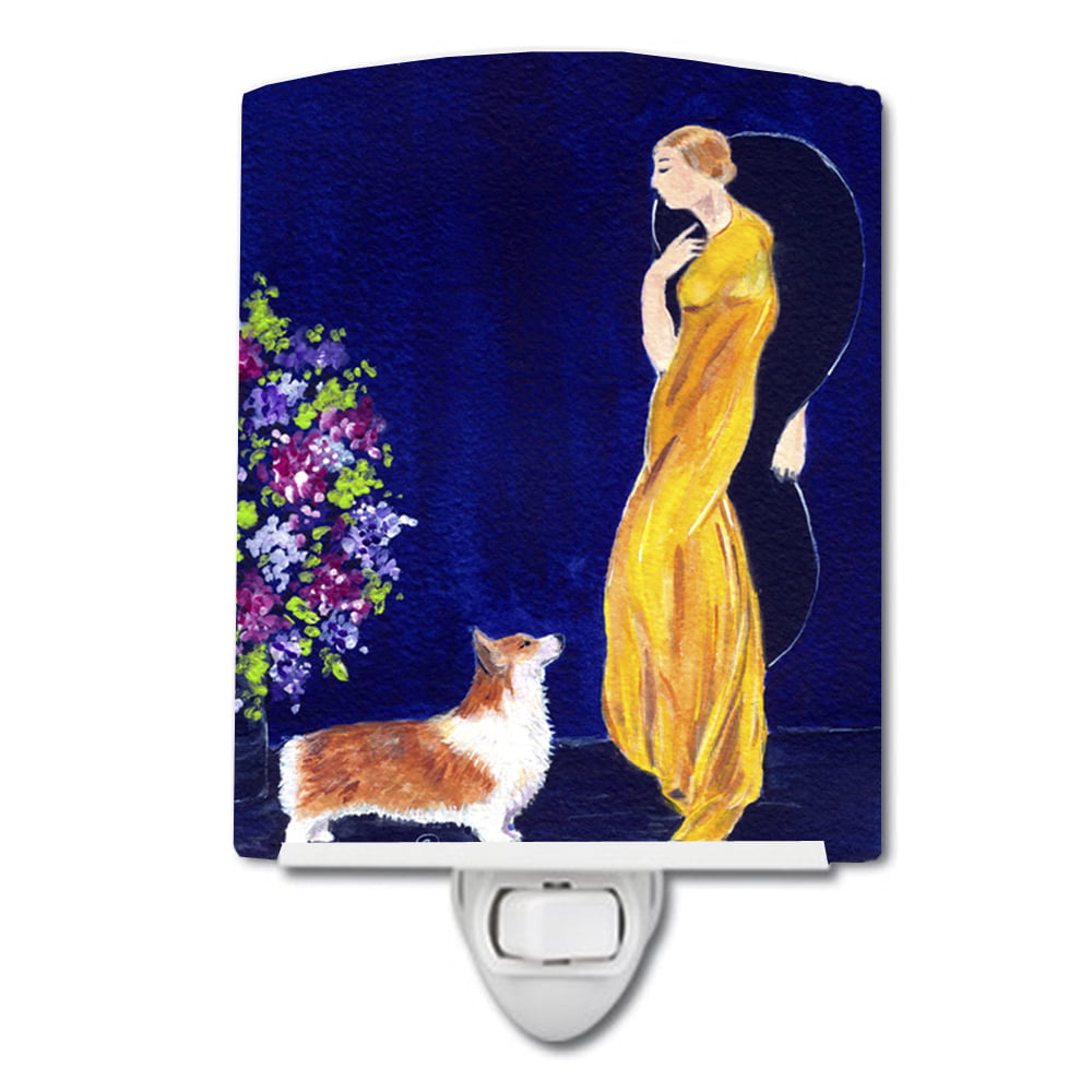 Lady with Her Corgi Ceramic Night Light