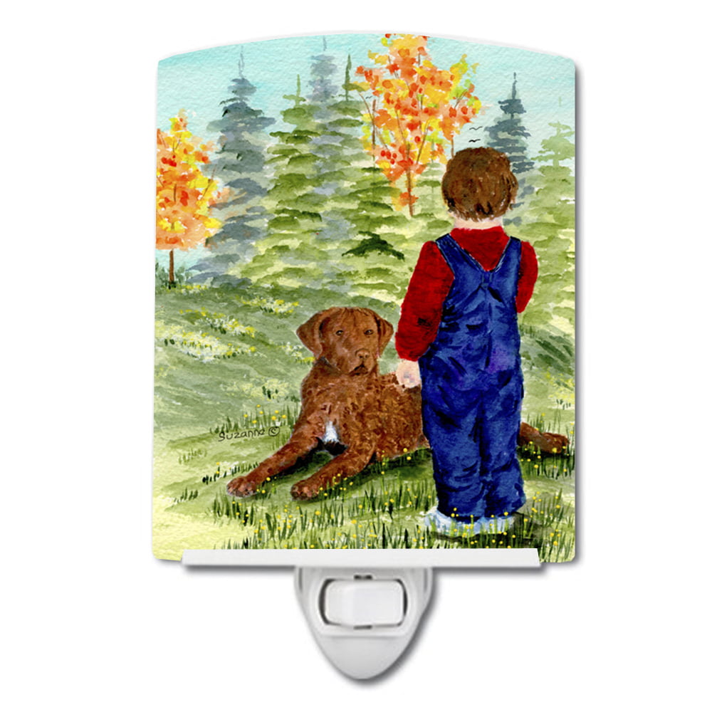 Little Boy with His Chesapeake Bay Retriever Ceramic Night Light