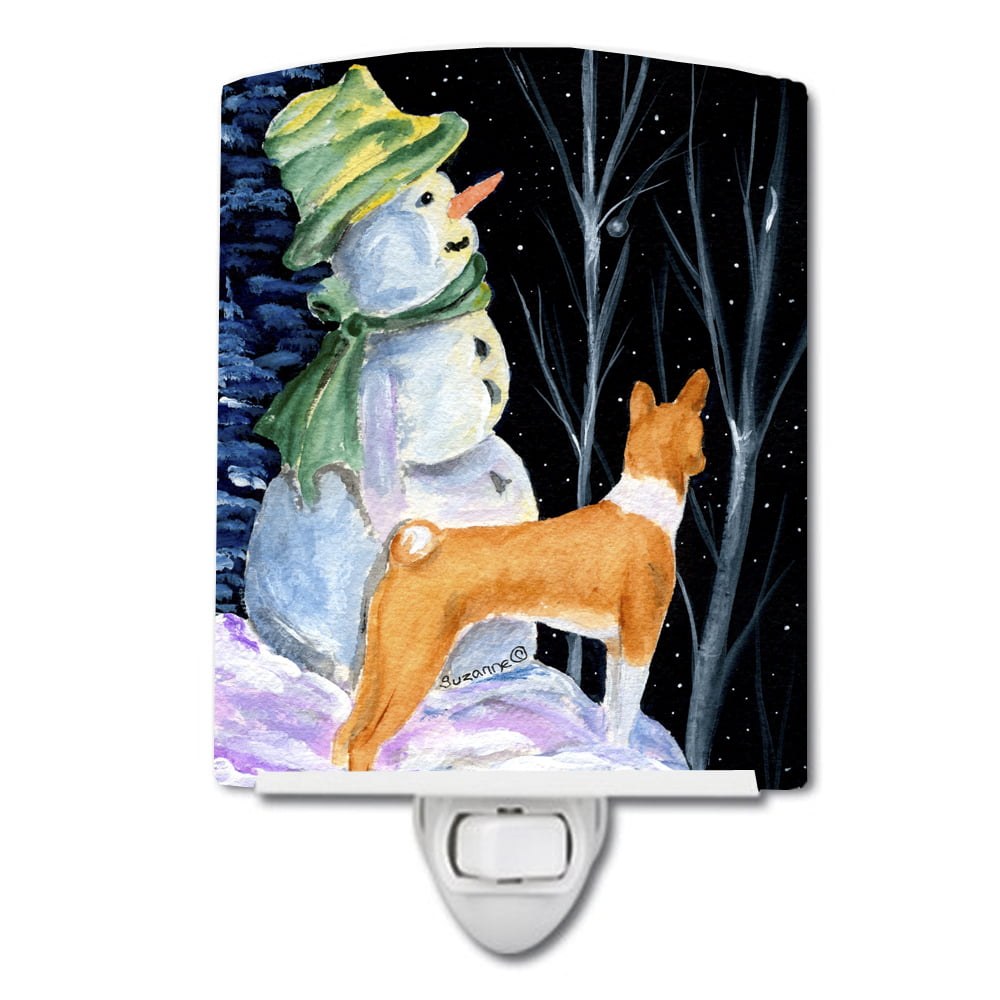 Snowman with Basenji Ceramic Night Light