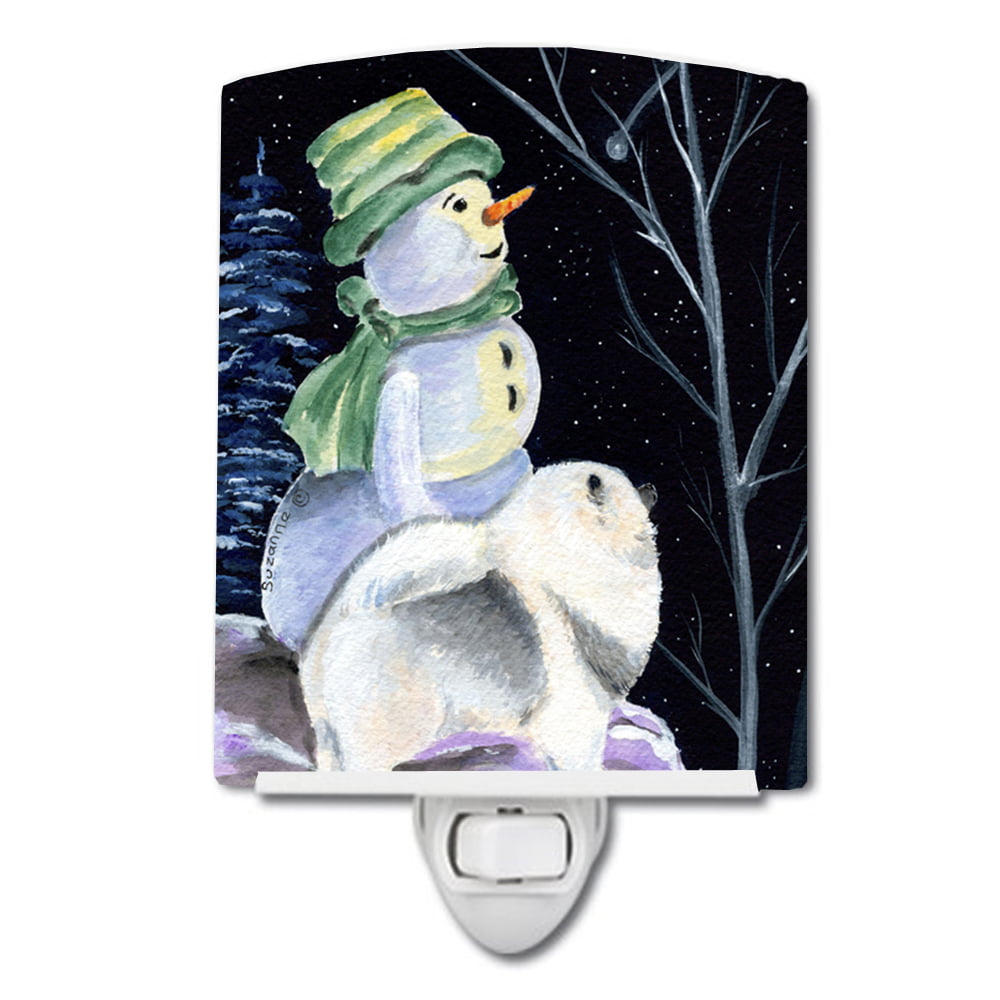 Snowman with Keeshond Ceramic Night Light