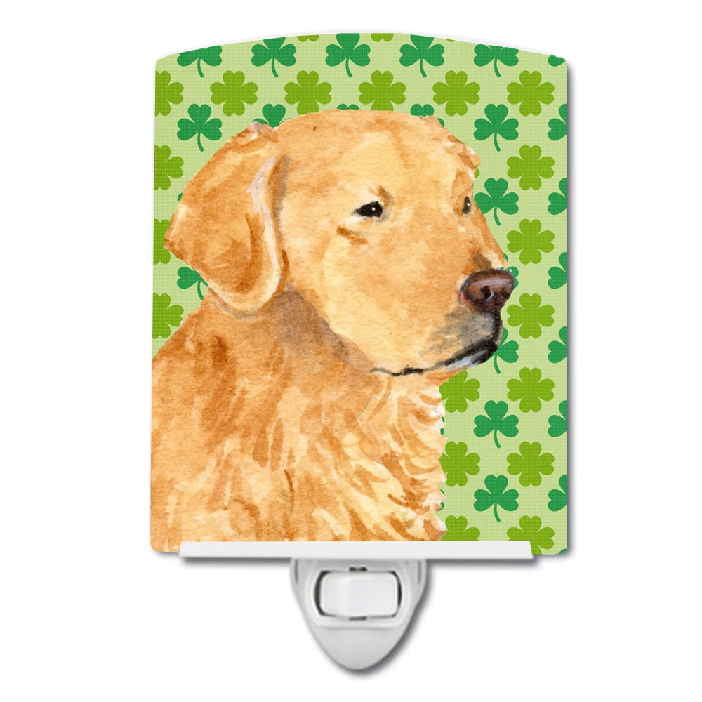 Golden Retriever St. Patricks Day Shamrock Portrait Ceramic Night Light