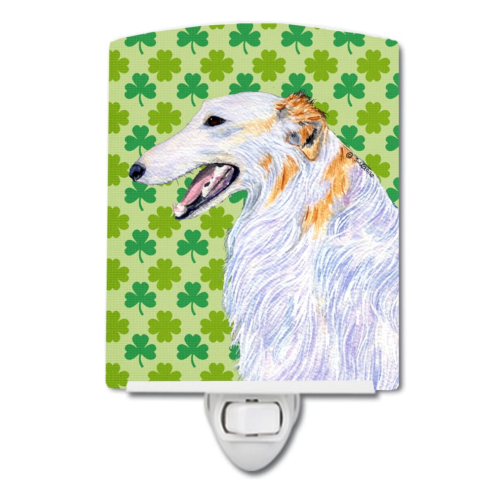 Borzoi St. Patricks Day Shamrock Portrait Ceramic Night Light