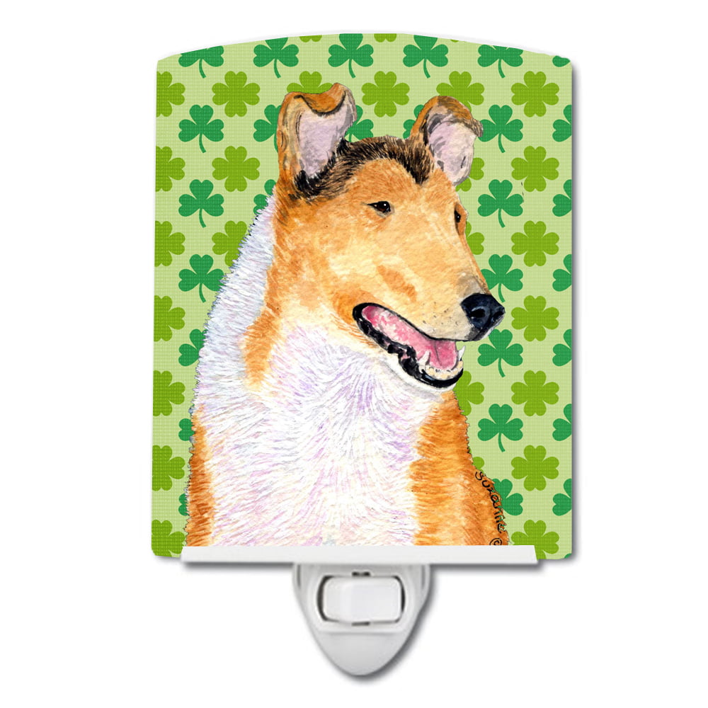 Collie Smooth St. Patricks Day Shamrock Portrait Ceramic Night Light