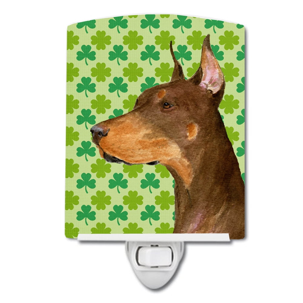 Doberman St. Patricks Day Shamrock Portrait Ceramic Night Light
