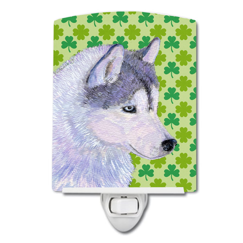 Siberian Husky St. Patricks Day Shamrock Portrait Ceramic Night Light