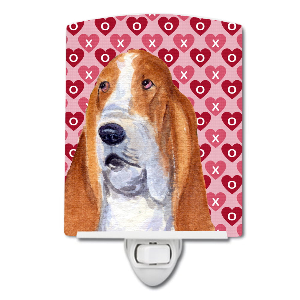 Basset Hound Hearts Love & Valentines Day Portrait Ceramic Night Light