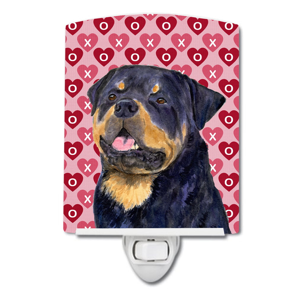 Rottweiler Hearts Love & Valentines Day Portrait Ceramic Night Light