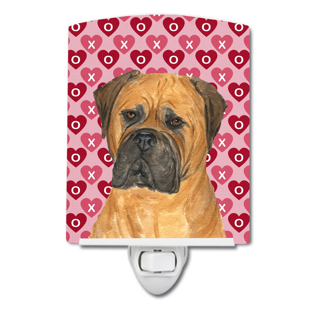 Bullmastiff Hearts Love & Valentines Day Portrait Ceramic Night Light