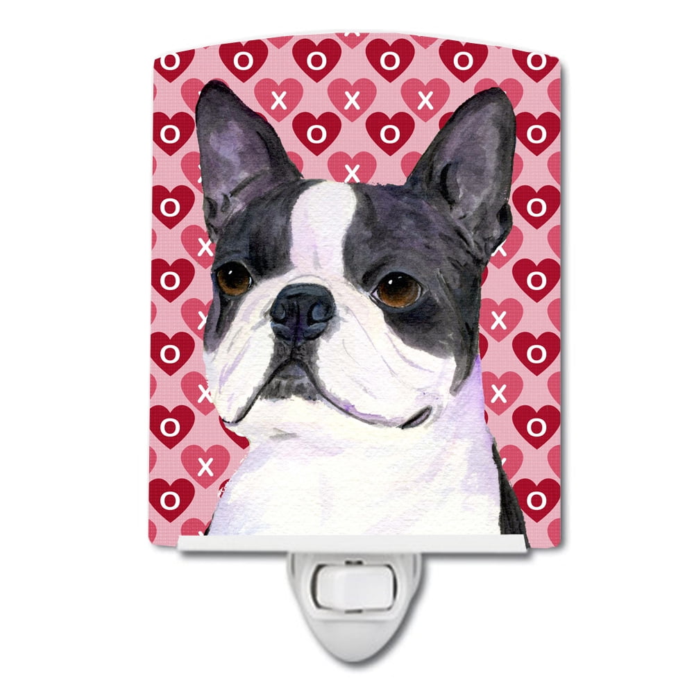 Boston Terrier Hearts Love Valentines Day Ceramic Night Light
