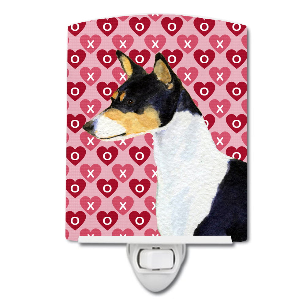 Basenji Hearts Love & Valentines Day Portrait Ceramic Night Light