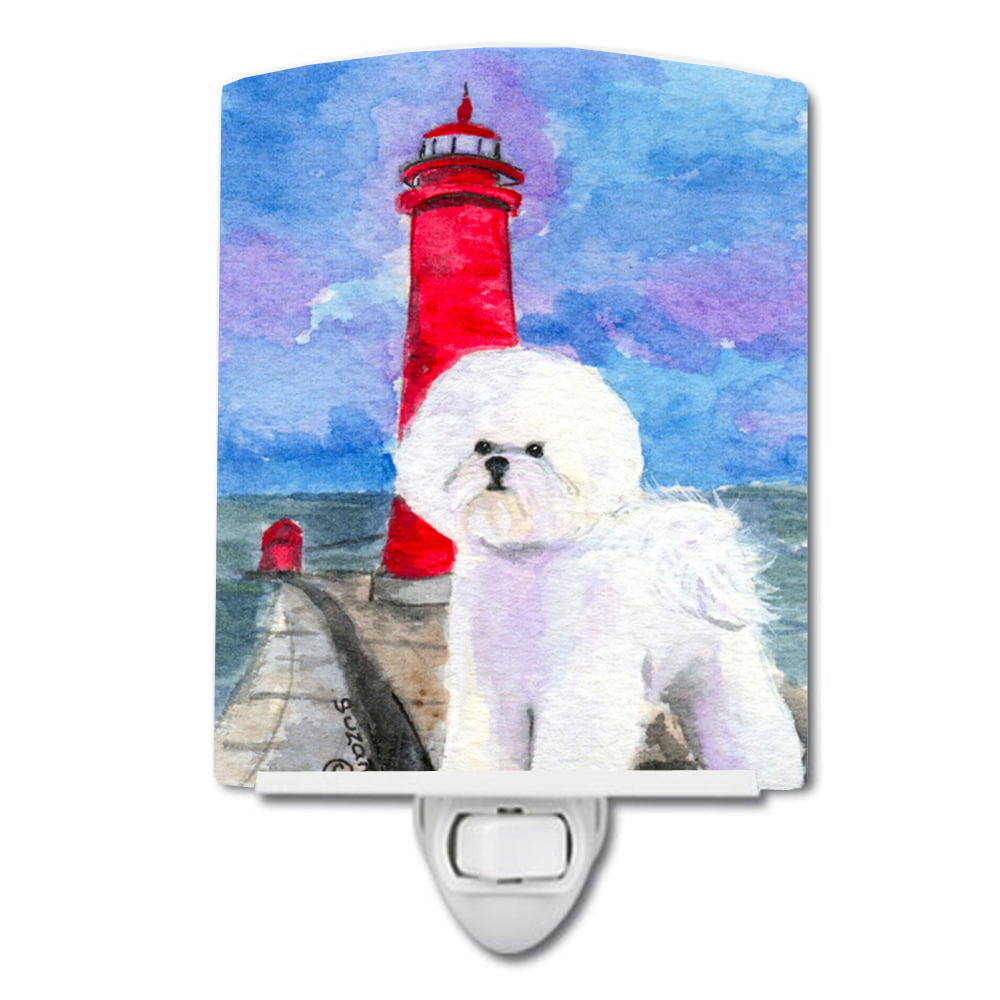 Lighthouse with Bichon Frise Ceramic Night Light