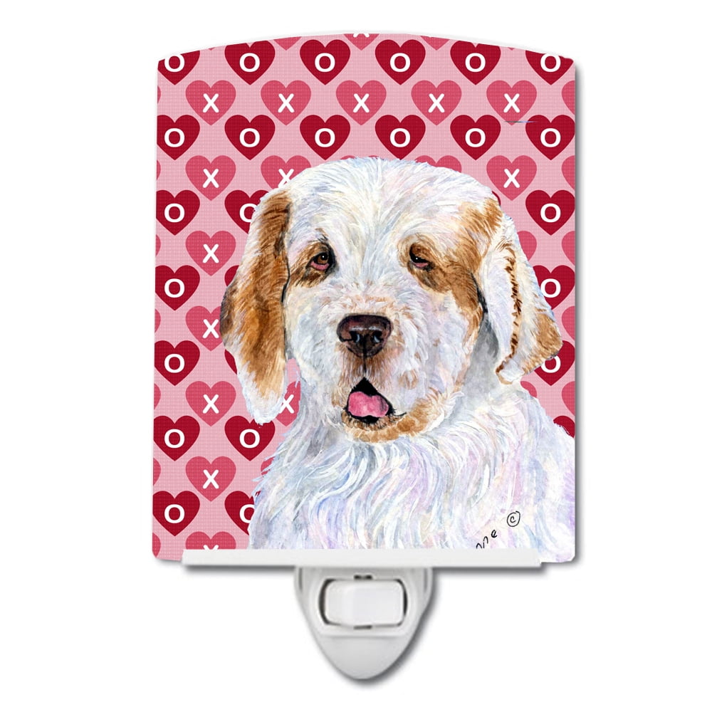 Clumber Spaniel Hearts Love & Valentines Day Portrait Ceramic Night Light