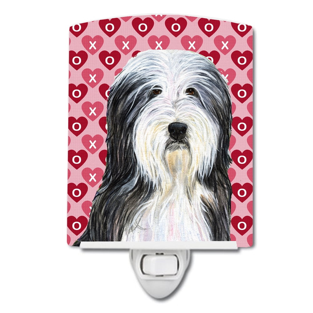 Bearded Collie Hearts Love & Valentines Day Portrait Ceramic Night Light
